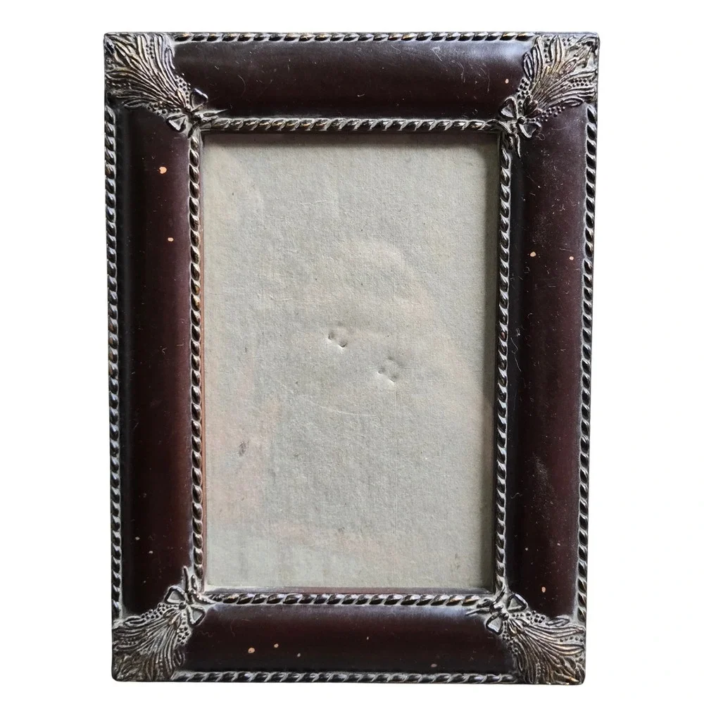 Vintage Ornate Metal Picture Frame Dark Brown and Gold Victorian Bow 5.5x7.5